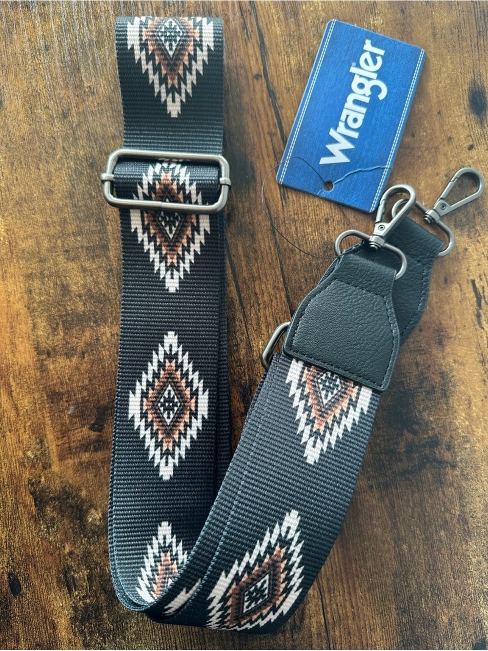 Wrangler Black Aztec Boho Patterned Adjustable Crossbody Strap Western NWT